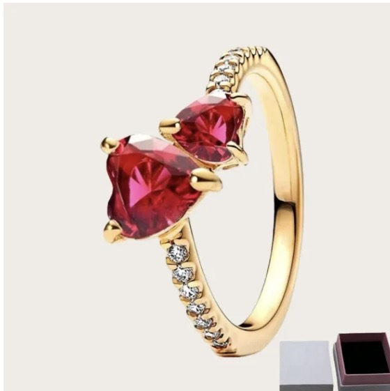 Gold Red Double Heart