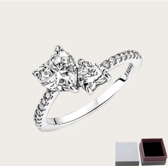 Silver Clear Double Heart